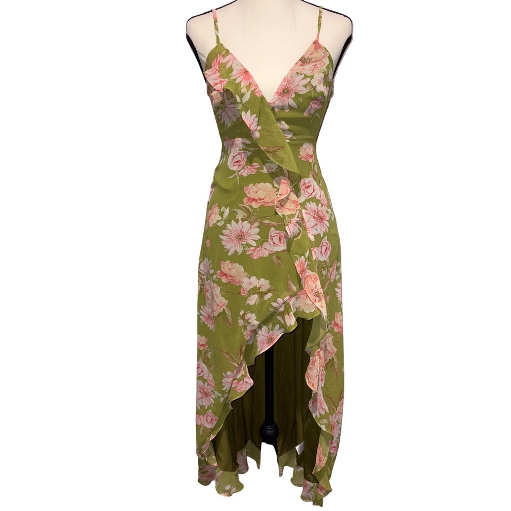 Floral‎ Ruffle High Low Maxi Dress Summer Wedding Women XS Green Vici